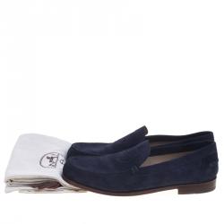 Hermes Navy Blue Suede Lucky Moccasins Size 43