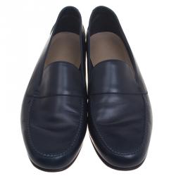 Hermes Oxford Blue Leather Keep Moccasins Size 43
