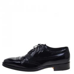 Hermes Black Patent Brogue Leather Lace Up Oxfords Size 43.5