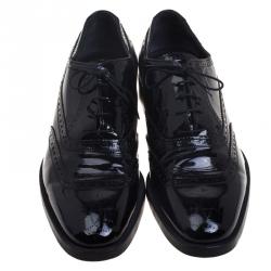 Hermes Black Patent Brogue Leather Lace Up Oxfords Size 43.5