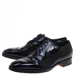 Hermes Black Patent Brogue Leather Lace Up Oxfords Size 43.5