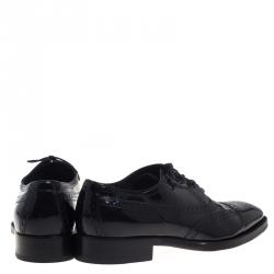 Hermes Black Patent Brogue Leather Lace Up Oxfords Size 43.5