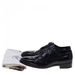 Hermes Black Patent Brogue Leather Lace Up Oxfords Size 43.5