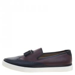 Hermes Two Tone Brogue Leather Must Tassel Slip On Sneakers Size 43.5