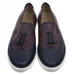 Hermes Two Tone Brogue Leather Must Tassel Slip On Sneakers Size 43.5