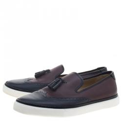 Hermes Two Tone Brogue Leather Must Tassel Slip On Sneakers Size 43.5