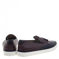 Hermes Two Tone Brogue Leather Must Tassel Slip On Sneakers Size 43.5
