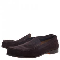 Hermes Chocolate Brown Suede Lucky Moccasins Size 43