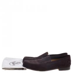 Hermes Chocolate Brown Suede Lucky Moccasins Size 43