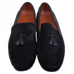 Hermes Black Calf Hair Leonard Moccasins Size 43