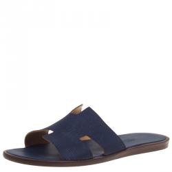 Hermes Dark Blue Lizard Izmir Sandals Size 44