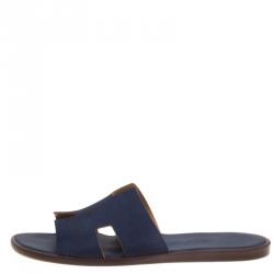 Hermes Dark Blue Lizard Izmir Sandals Size 44