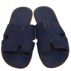 Hermes Dark Blue Lizard Izmir Sandals Size 44