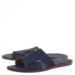 Hermes Dark Blue Lizard Izmir Sandals Size 44