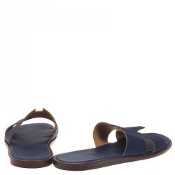 Hermes Dark Blue Lizard Izmir Sandals Size 44