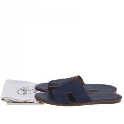 Hermes Dark Blue Lizard Izmir Sandals Size 44
