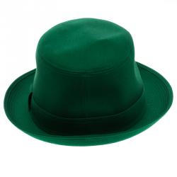 Hermes Green Cotton H Embroidered Funky Fedora Hat Size 58