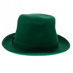 Hermes Green Cotton H Embroidered Funky Fedora Hat Size 58