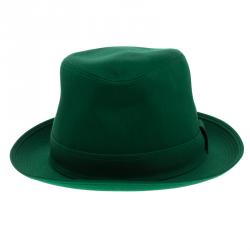 Hermes Green Cotton H Embroidered Funky Fedora Hat Size 58