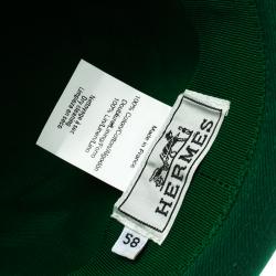 Hermes Green Cotton H Embroidered Funky Fedora Hat Size 58