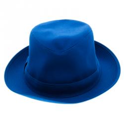 Pre Owned Hermes Blue Cotton H Embroidered Funky Fedora Hat ( Size 58 )