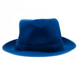 Pre Owned Hermes Blue Cotton H Embroidered Funky Fedora Hat ( Size 58 )