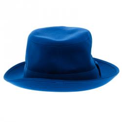 Pre Owned Hermes Blue Cotton H Embroidered Funky Fedora Hat ( Size 58 )