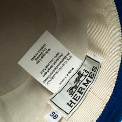 Pre Owned Hermes Blue Cotton H Embroidered Funky Fedora Hat ( Size 58 )