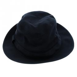 Hermes Navy Blue Cotton H Embroidered Funky Fedora Hat ( Size 58 )
