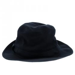 Hermes Navy Blue Cotton H Embroidered Funky Fedora Hat ( Size 58 )