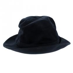 Hermes Navy Blue Cotton H Embroidered Funky Fedora Hat ( Size 58 )