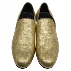 Pre Owned حذاء سليبرز جيمي تشو سلوان سموكنغ جلد ذهبي ميتاليك مقاس 43.5