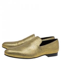 Pre Owned حذاء سليبرز جيمي تشو سلوان سموكنغ جلد ذهبي ميتاليك مقاس 43.5