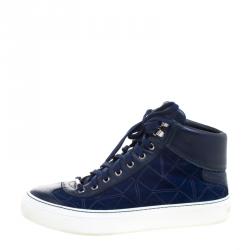 Jimmy Choo Marine Blue Suede and Leather Argyle High Top Sneakers Size 43