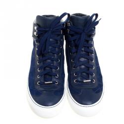 Jimmy Choo Marine Blue Suede and Leather Argyle High Top Sneakers Size 43
