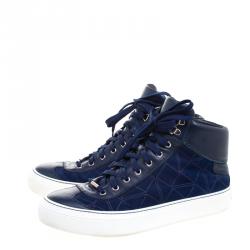 Jimmy Choo Marine Blue Suede and Leather Argyle High Top Sneakers Size 43