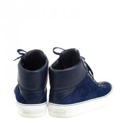 Jimmy Choo Marine Blue Suede and Leather Argyle High Top Sneakers Size 43
