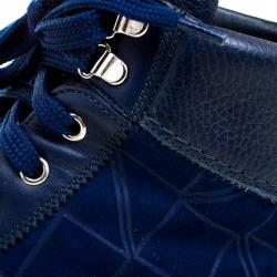 Jimmy Choo Marine Blue Suede and Leather Argyle High Top Sneakers Size 43