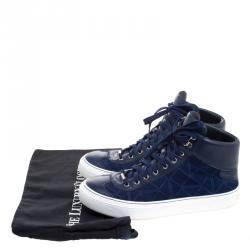 Jimmy Choo Marine Blue Suede and Leather Argyle High Top Sneakers Size 43