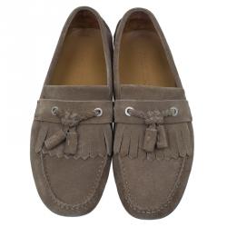 Jimmy Choo Beige Suede Eaton Tassel Fringe Loafers Size 43.5