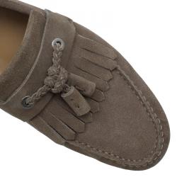 Jimmy Choo Beige Suede Eaton Tassel Fringe Loafers Size 43.5