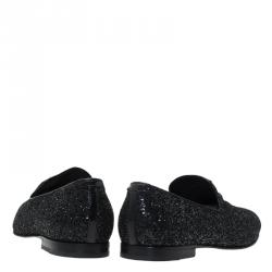 Jimmy Choo Black Coarse Glitter Sloane Smoking Slippers Size 44