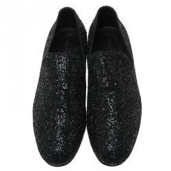 Jimmy Choo Black Coarse Glitter Sloane Smoking Slippers Size 44