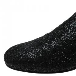 Jimmy Choo Black Coarse Glitter Sloane Smoking Slippers Size 44