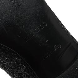 Jimmy Choo Black Coarse Glitter Sloane Smoking Slippers Size 44