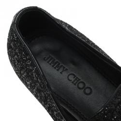 Jimmy Choo Black Coarse Glitter Sloane Smoking Slippers Size 44