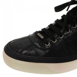 Jimmy Choo Black Crocodile Embossed Portman Sneakers Size 42