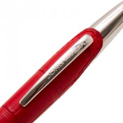 Jorg Hysek Red and Silver Stainless Steel Leather Rollerball Pen