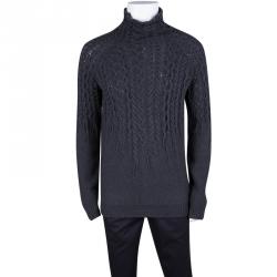 Pre Owned Just Cavalli Grey Wool Chunky Cable Knit Sweater M