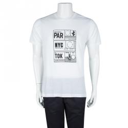 Pre Owned Kenzo White Jersey Printed Crew Neck T-Shirt L